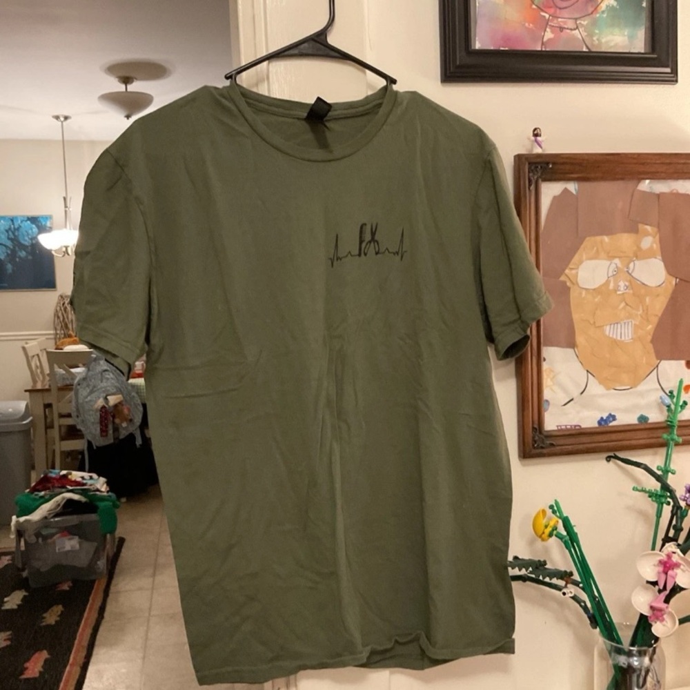 Gildan Olive Green Short Sleeve Tee with Black Chest Script